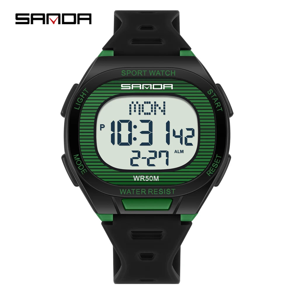 SANDA 2195 Square Digital Watch - Multifunction Waterproof LED Sports Wristwatch for Students