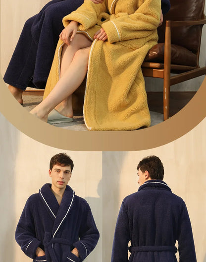 2025 Autumn Winter Cotton Robe – Thick Comfortable Large-Size Bathrobe for Men & Women, Luxury Couple Pajamas