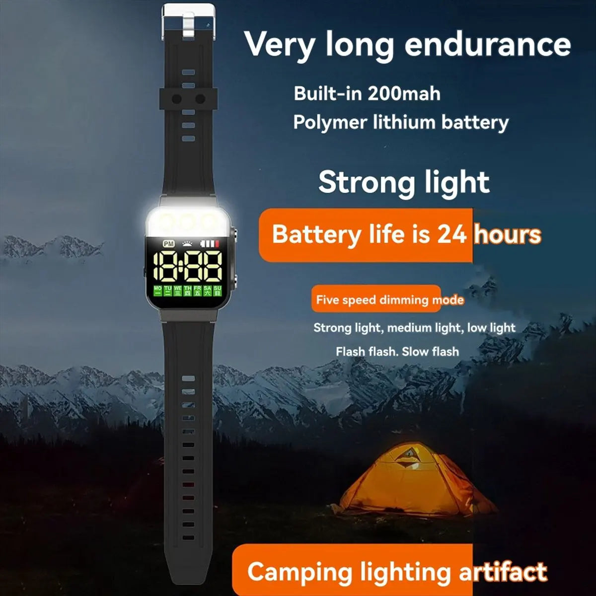HAPPY DIAN Sports LED Digital Watch - USB Rechargeable Flashlight Wristwatch for Students & Men