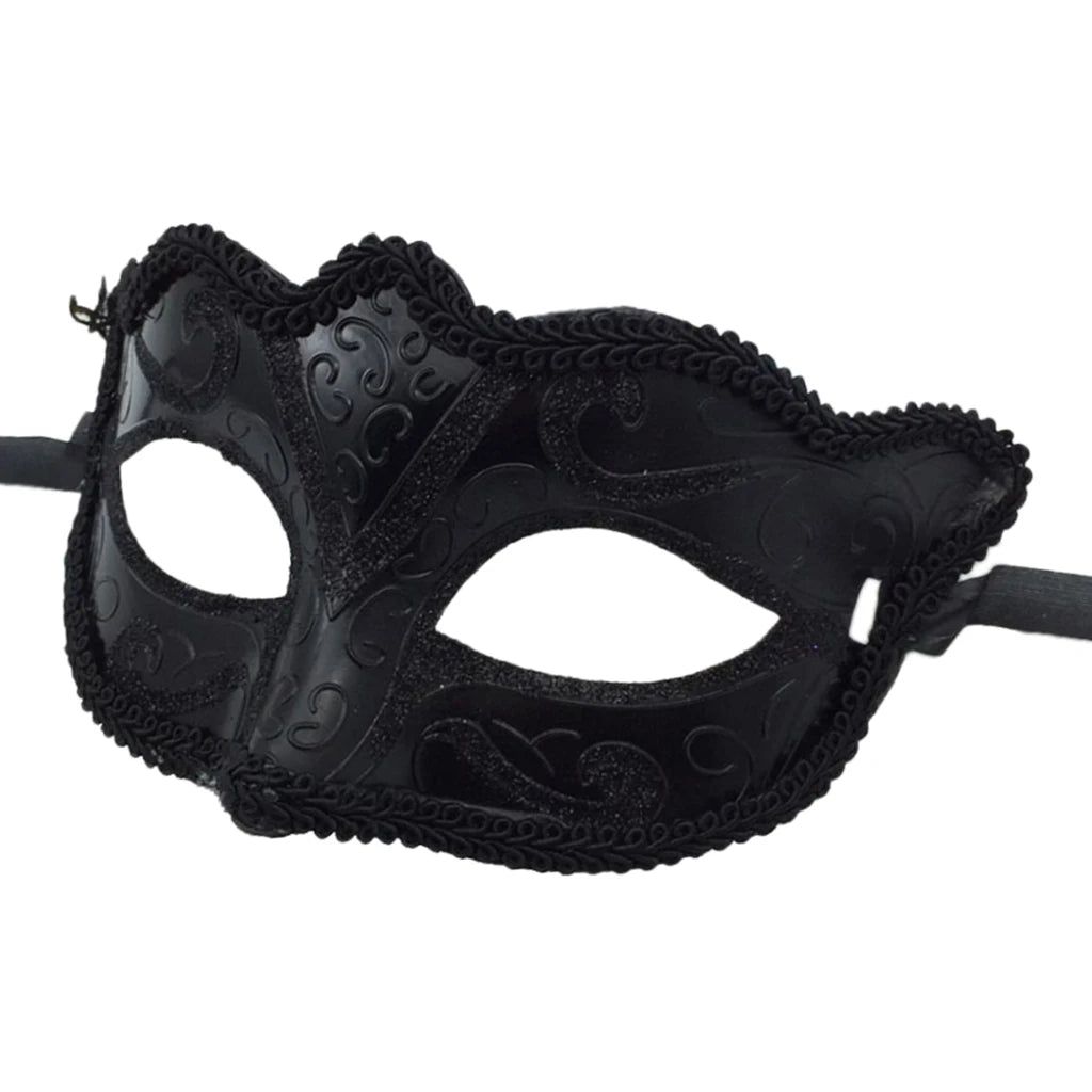 Black Lace Half Face Fox Mask – Venetian Masquerade Eye Mask with Tiara for Carnival & Party Wear