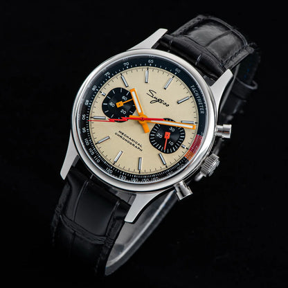 Sugess Pilot Men’s Chronograph Watch — Original ST1901 Mechanical Movement, Sapphire Crystal, Waterproof Racing Strap