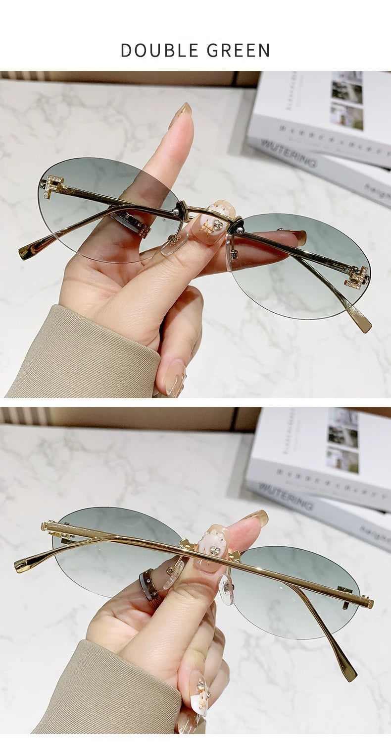 Elegant Diamond Oval Rimless Sunglasses — Men’s “F” Letter Car Sunglasses Model 90902