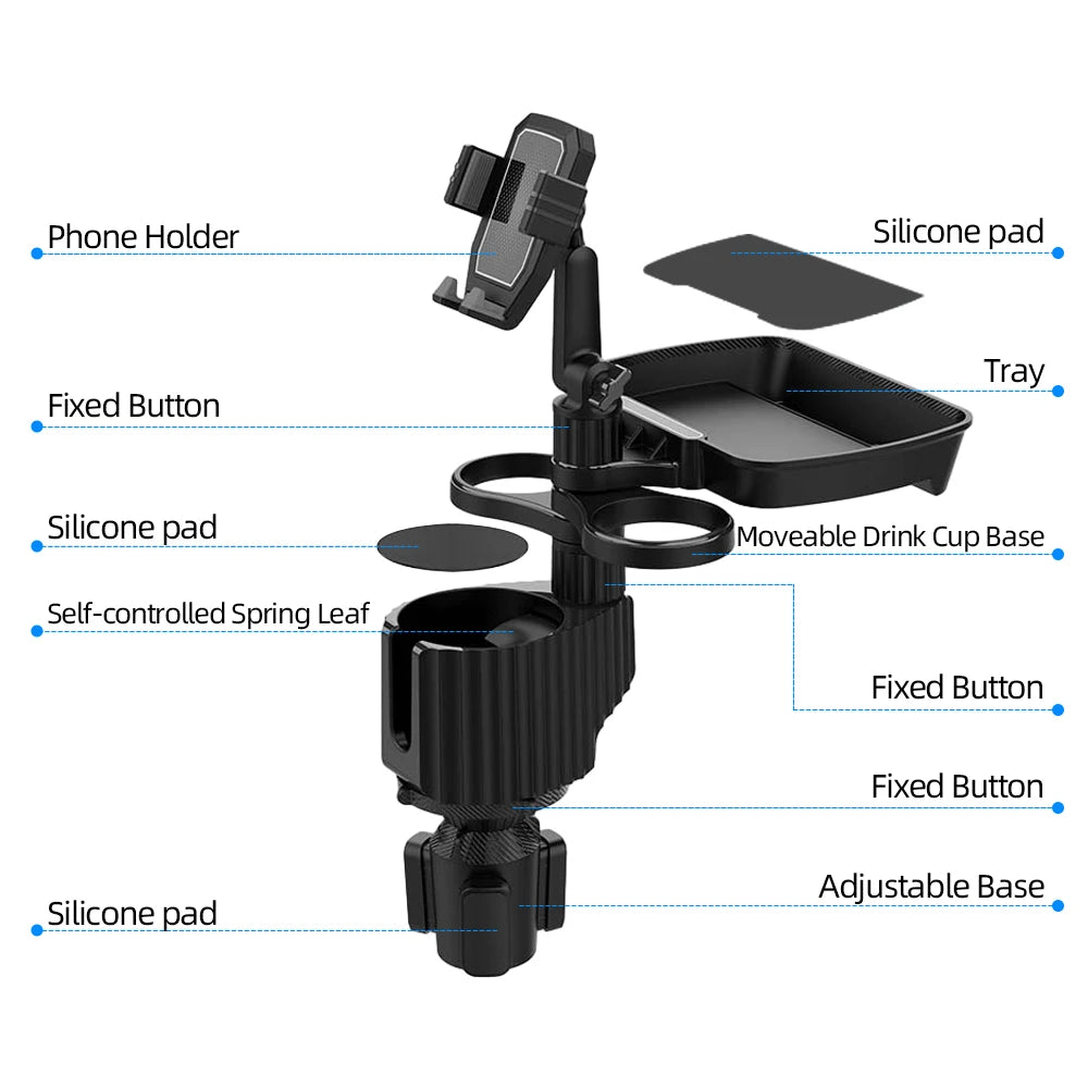 5 in 1 Car Tablet Stand Cup Holder Expander - Multifunctional Adjustable Bracket for Drinking Bottle and Mobile Phone