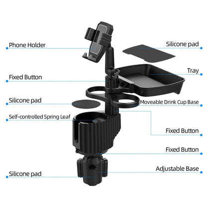 5 in 1 Car Tablet Stand Cup Holder Expander - Multifunctional Adjustable Bracket for Drinking Bottle and Mobile Phone