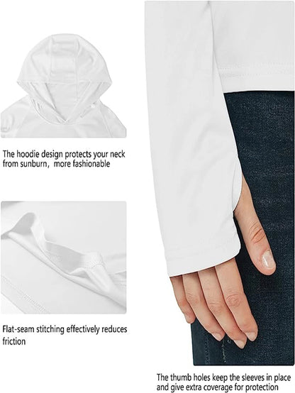 Women’s Sun Protection Hoodie – Thumb Hole & Hidden Ponytail Hooded UV Running Fitness Shirt Breathable Outdoor Sports Top