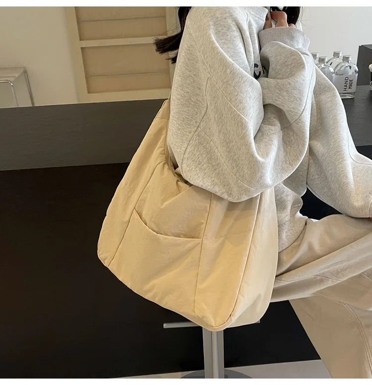 2025 Trendy Women's Soft Cloth Shoulder Bag – Solid Color, Y2K Casual Style, Crossbody Handbag for Students