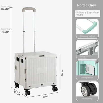 Portable Camping Trolley Storage Box - Folding Outdoor Organizer with Adjustable Handle for Picnics & Travel