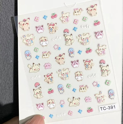 Pokemon Pikachu 5D Nail Stickers - Embossed Nail Art Decals for DIY Phone Case Decor Birthday Kids Gift