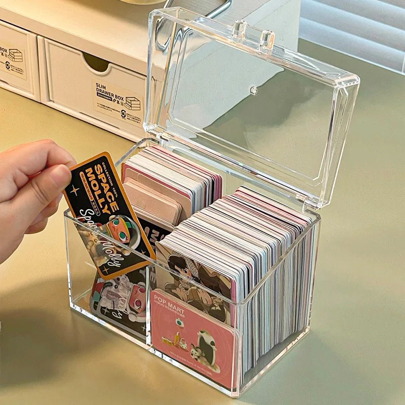 Kpop Photocard Storage Box – Transparent Acrylic Photo Card Organizer with Compartments Flip Case Protector