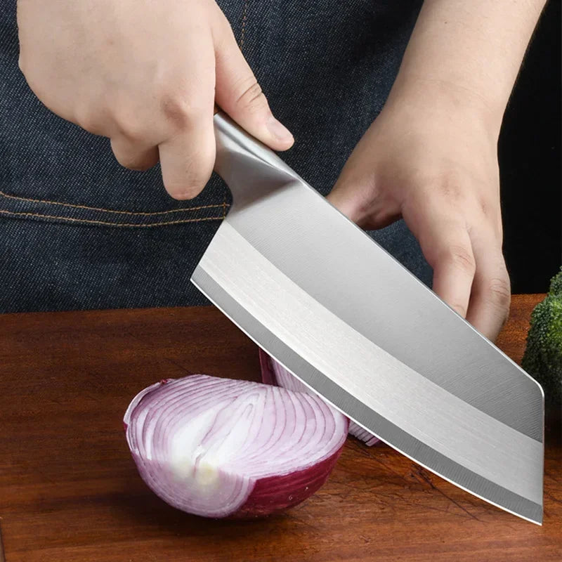 Stainless Steel Cleaver Kitchen Knife – Wooden Handle Utility Knife for Slicing Fish, Vegetables & Meat