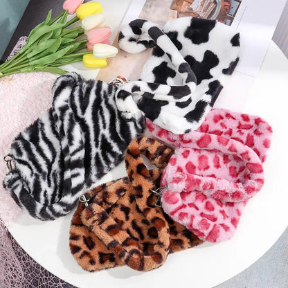 Women’s Leopard Plush Shoulder Bag - Animal Print Underarm Crossbody Messenger Bag for Casual Everyday Style