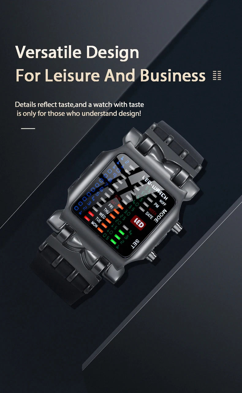 Men’s LED Crab-Style Watch — Creative Luminous Binary Electronic Waterproof Multi-Function Wristwatch