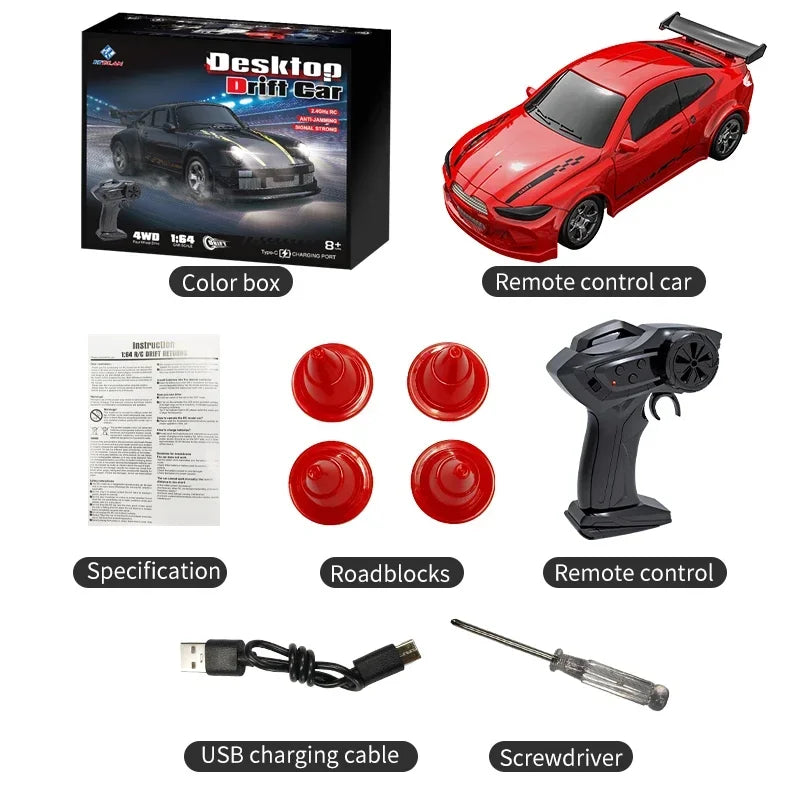 4WD 1:64 Mini RC Drift Car — 2.4GHz Palm Racing Remote Control Toy for Kids & Collectors
