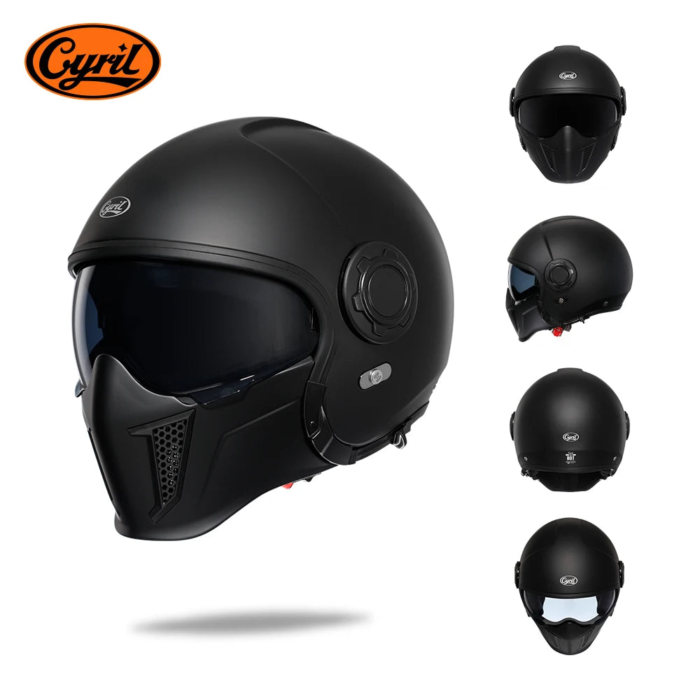 CYRIL OP12A Open-Face Motorcycle Helmet - Double-Lens Modular Retro Helmet for Men and Women, DOT and ECE Certified