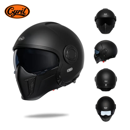 CYRIL OP12A Open-Face Motorcycle Helmet - Double-Lens Modular Retro Helmet for Men and Women, DOT and ECE Certified