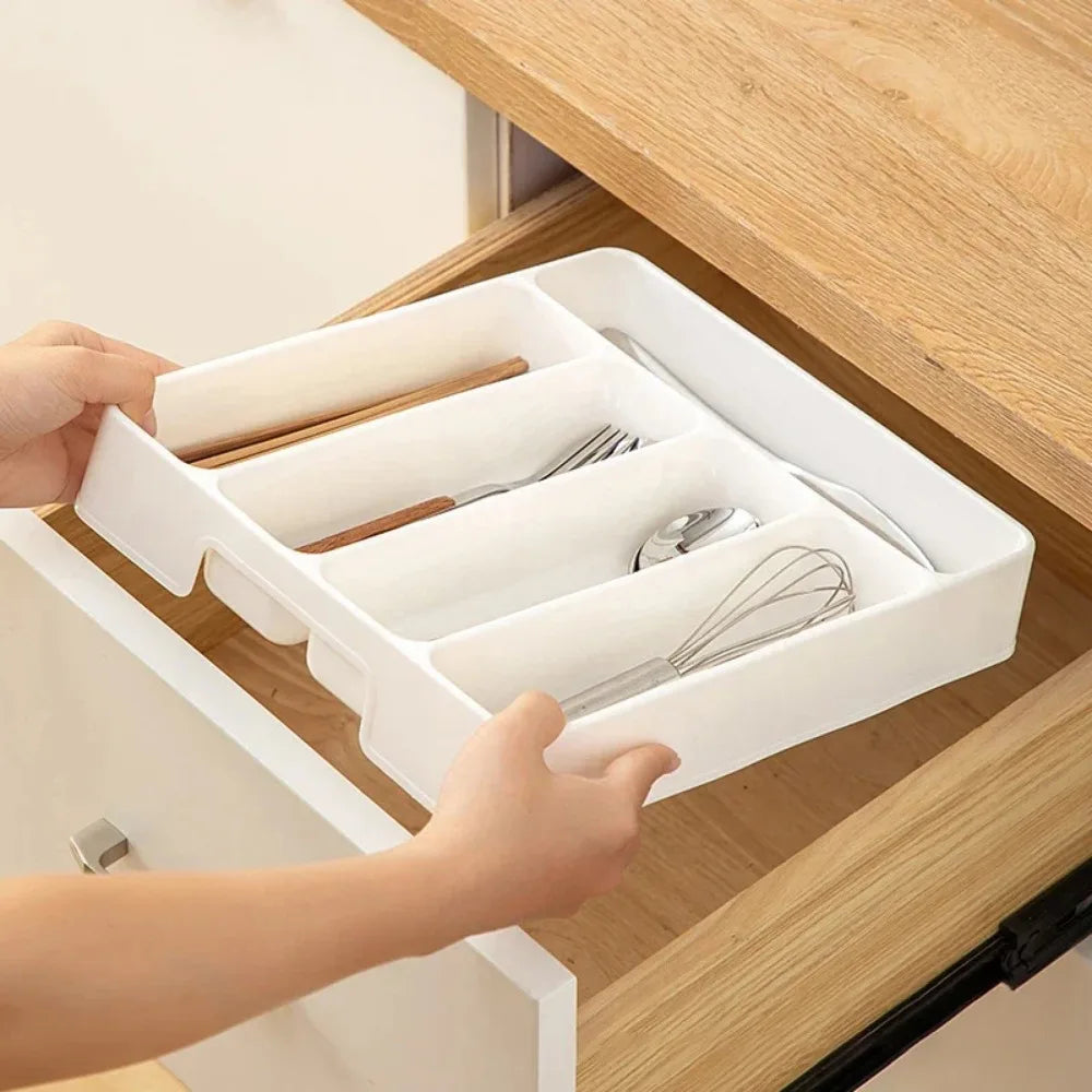 4/5 Compartments Cutlery Organizer Tray – Easy-Clean Drawer Divider for Spoon, Fork & Kitchen Utensils