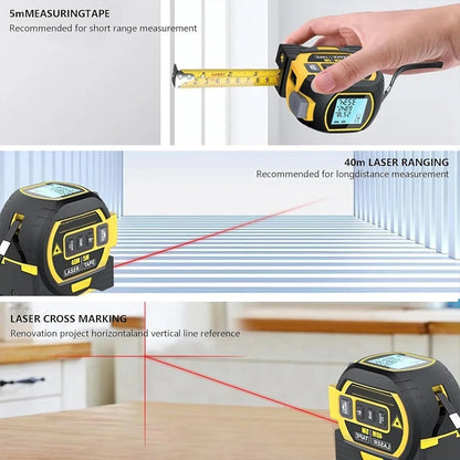 3-in-1 Laser Distance Measure 40/60M — Infrared Smart Ruler High-Precision Measuring Tool