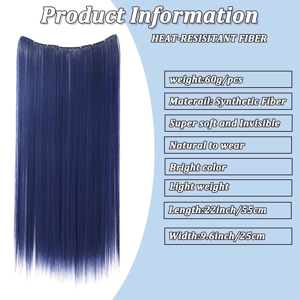 22-Inch Colorful Straight Clip-In Hair Extensions - Long Heat-Resistant Synthetic Hairpiece for Women