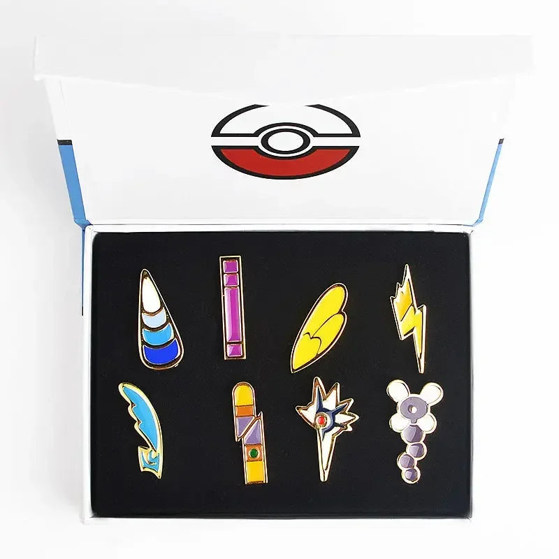 Set of 8 Pokémon Gym Badge Pins – League Region Brooches from Kanto, Johto, Hoenn, Sinnoh, Unova, Kalos & Orange Islands