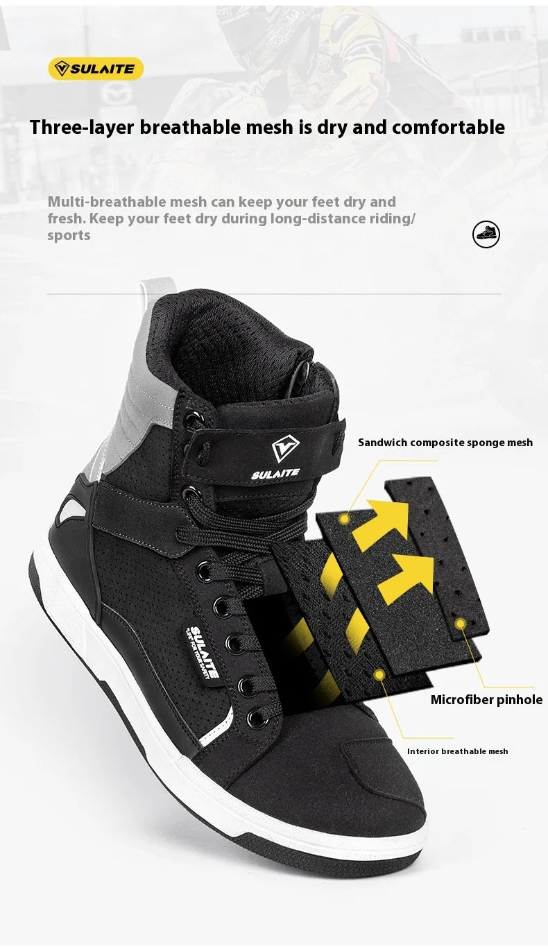 Motorcycle Riding Shoes - Breathable High-Cut, Anti-Fall, Anti-Slip Knight Boots, Parkour Shoes, All-Season Casual Motorcycle Boots