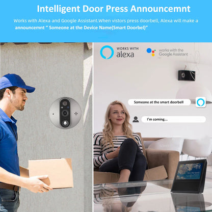3MP Smart Life Tuya WiFi Doorbell – 1080P Eye Peephole Camera, 5000mAh Battery, PIR Motion Detector, IR, Alexa & Google Compatible