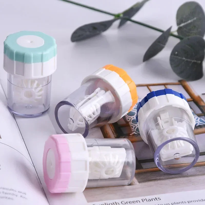 Manual Rotary Contact Lens Cleaner Case – Portable Lens Washing Tool & Storage Container Holder