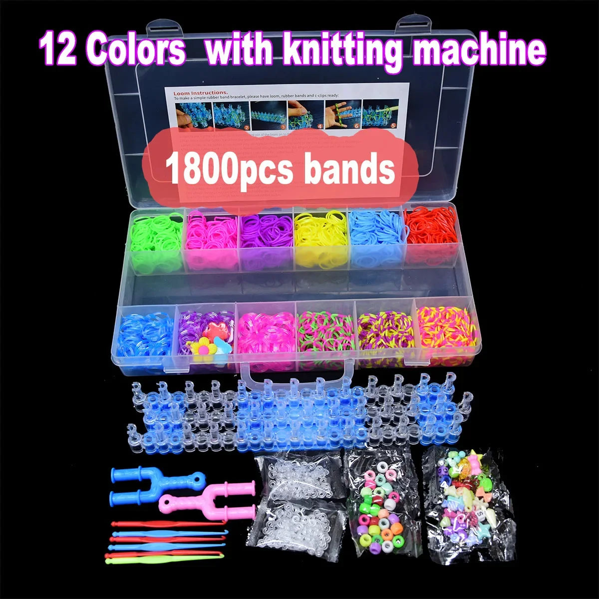 1800pcs Elastic Rubber Loom Bands DIY Kit – Weave Bracelet Craft Set with Storage Box for Kids, Teens & Handmade Gifts