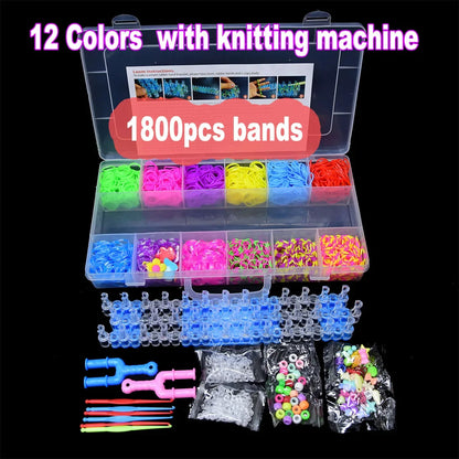 1800pcs Elastic Rubber Loom Bands DIY Kit – Weave Bracelet Craft Set with Storage Box for Kids, Teens & Handmade Gifts