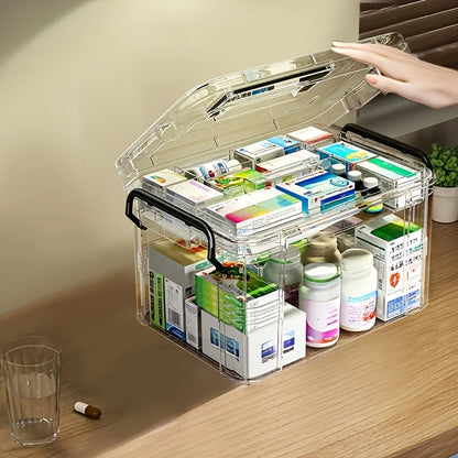 Large Capacity Double-Layer Medicine Organizer Box – Waterproof Transparent Storage Case for Home & Travel