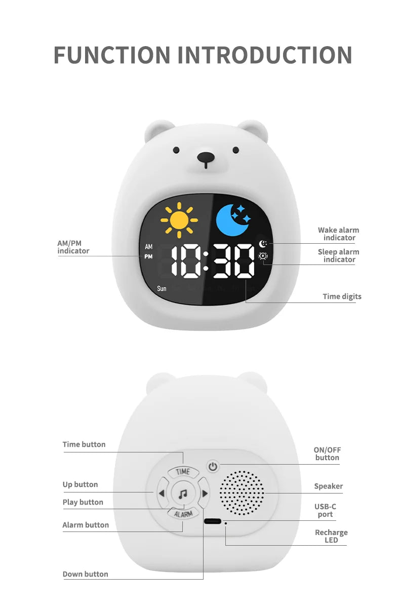 Cat Night Light Alarm Clock – LED Musical Sleep Training Clock for Kids & Babies