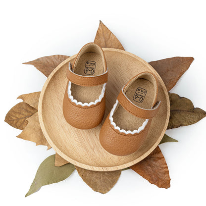 Meckior Baby Boys & Girls Shoes - Infant Leather with Rubber Sole, Anti-Slip Toddler First Walkers, Newborn Princess Crib Shoes