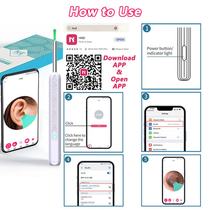 Wireless Ear Cleaner with Camera – USB-C Rechargeable Otoscope Earpick, Wax Removal Endoscope Tool with Mini Camera