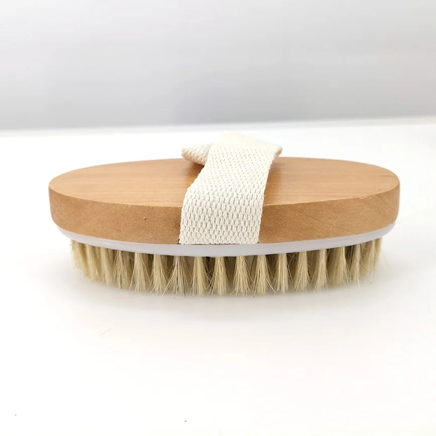 2-in-1 Natural Bristle Body Brush – Dry Skin Exfoliator & Anti-Cellulite Massager for Blood Circulation