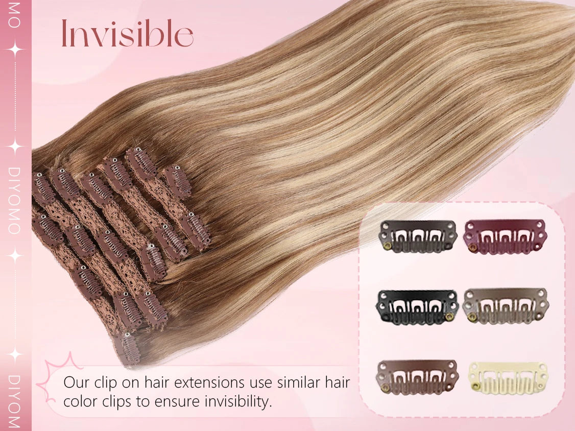 Natural Black Straight Human Hair Extensions - 7-Piece PU Clip-In Invisible Weft Set 116g