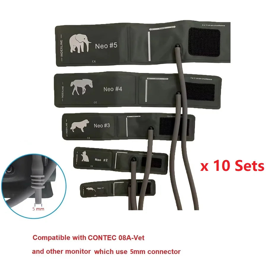 CONTEC 08A Veterinary Blood Pressure Monitor Accessories — Animal Cuffs, Clip SpO2 Probe, Charger Adapter, and Plastic Connector