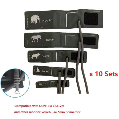 CONTEC 08A Veterinary Blood Pressure Monitor Accessories — Animal Cuffs, Clip SpO2 Probe, Charger Adapter, and Plastic Connector