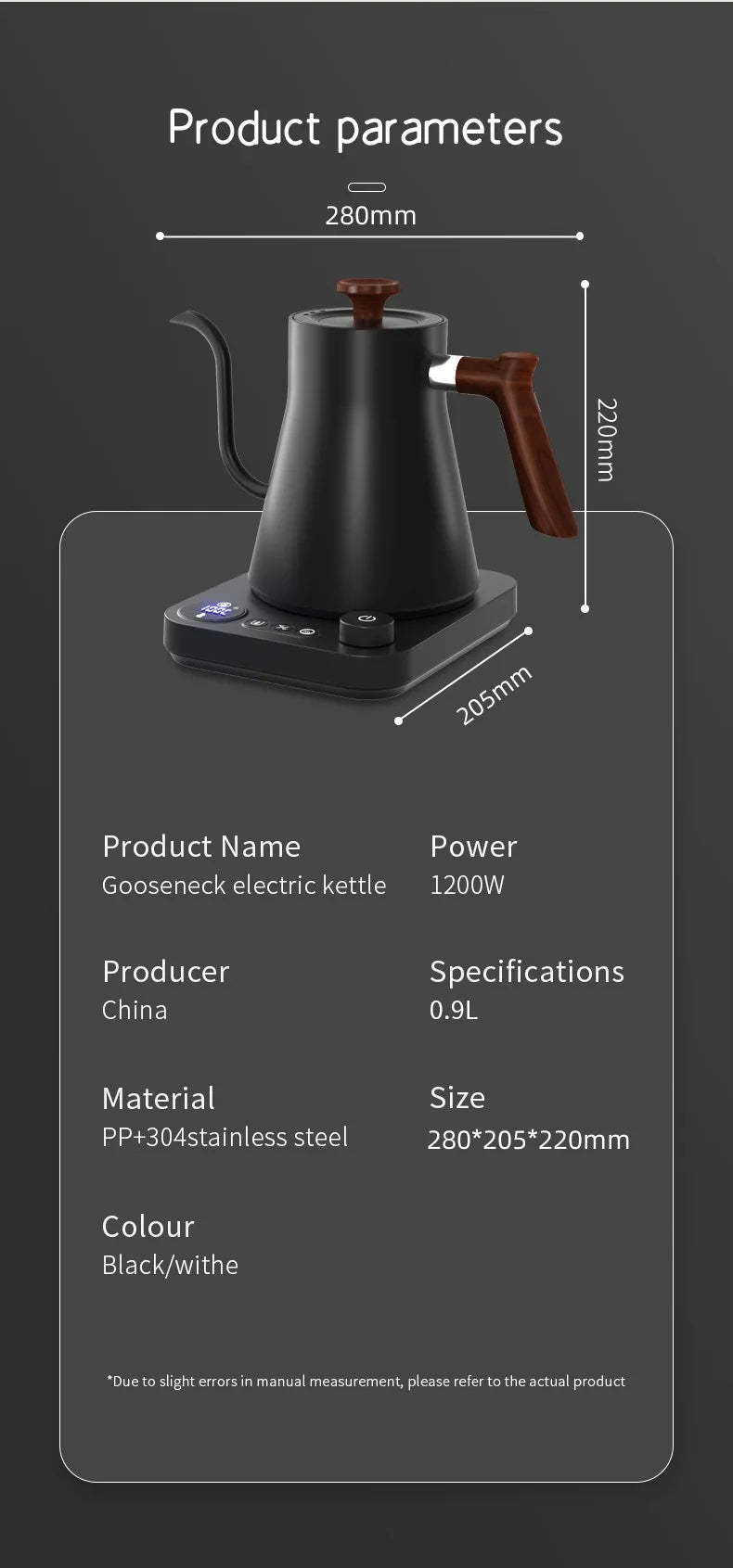 1200W Intelligent Electric Kettle - Gooseneck Hand Brewed Coffee Pot for Milk Powder & Precision Brewing