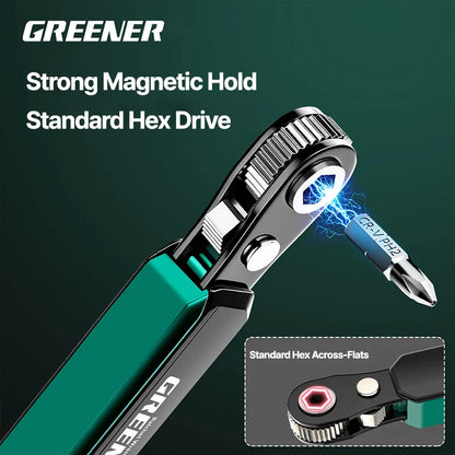 GREENER 72-Tooth Reversible Ratchet Wrench - 1/4-Inch Hex Drive Quick-Release CR-V Steel Tool for Auto & Home Repair