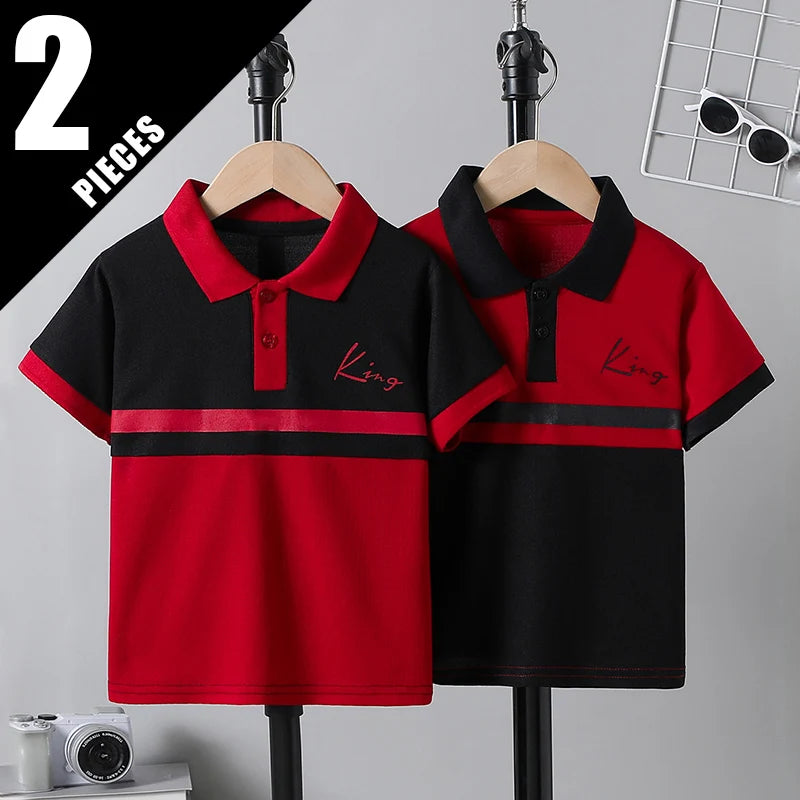 Boys' Striped Polo T-Shirt - Casual Short-Sleeve Lapel Top for Kids