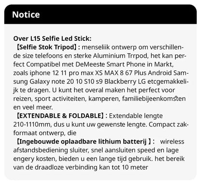 FANGTUOSI 2025 L15 Wireless Selfie Stick Tripod – Foldable Monopod with LED Light for Smartphones, TikTok & Live Shooting