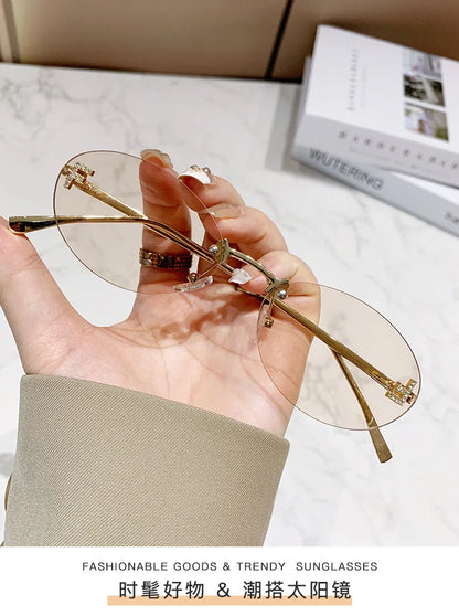 European & American Fashion Frameless Metal Sunglasses – Trendy Luxury UV Protection Eyewear