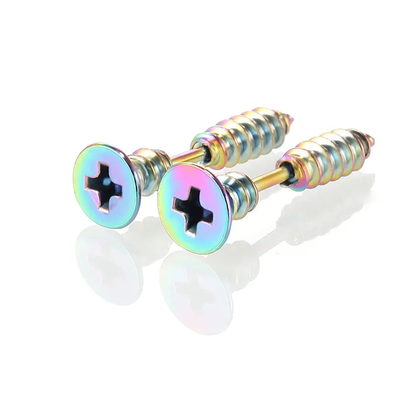 Punk Stainless Steel Stud Earrings - Gold Black Colorful Helix & Body Piercing Jewelry