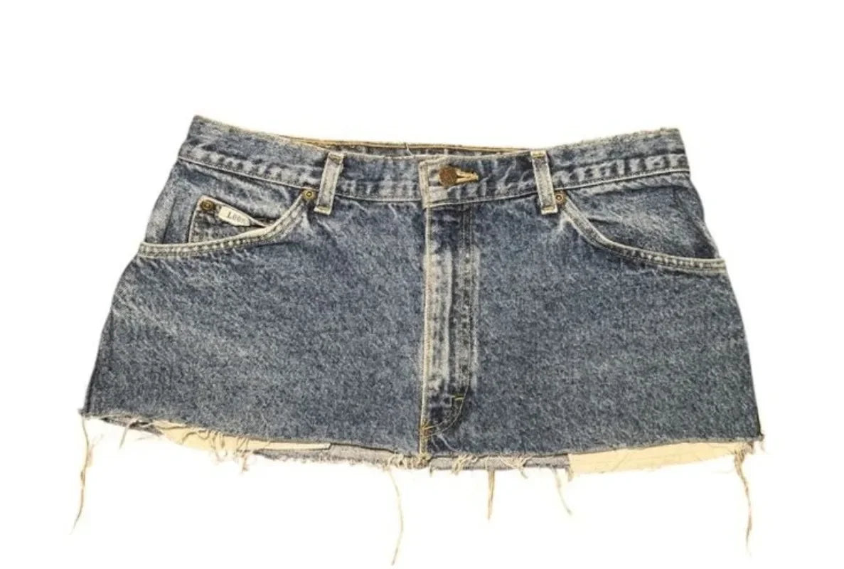 Y2K High-Waist Appliqué Denim Mini Skirt — Women's Goth Harajuku Streetwear