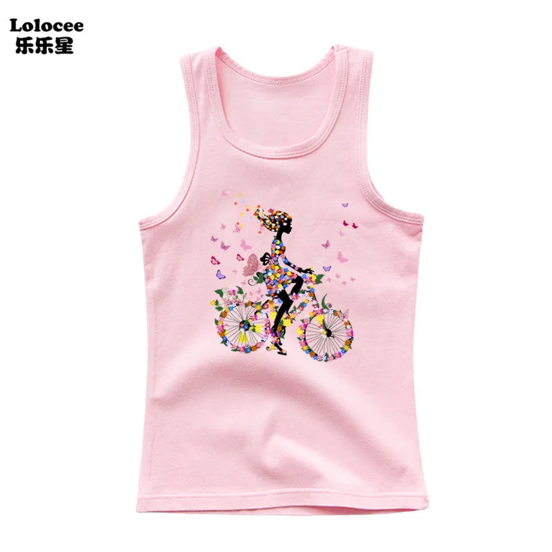 Girls Owl Print Tank Top - Sleeveless Cotton Sports Vest Shirt for Kids 3-14 Years