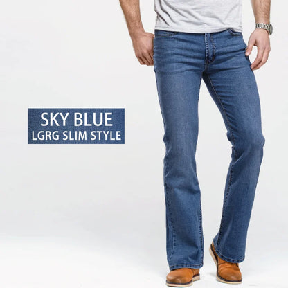 Men’s Bootcut Jeans — Slim Fit Stretch Denim Pants Slightly Flared Classic Designer Trousers Blue Black