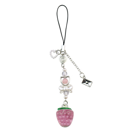 Y2K Strawberry Keychain Charm - Cute Fruit Phone Lanyard Bag Chain Accessory for Girls Aesthetic Jewelry Style