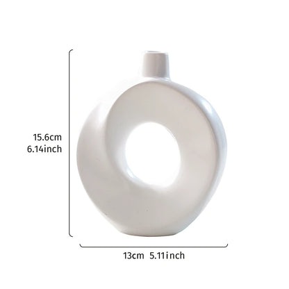 Creative Resin White Donut Vase – Modern Minimalist Decorative Flower Vase for Home Decor & Table Styling