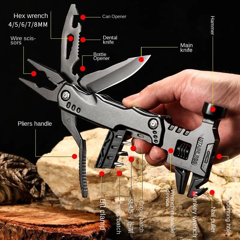 Multifunctional Pliers Multitool - Stainless Steel Claw Hammer with Nylon Sheath for Outdoor Survival, Camping, Hunting, and Hiking