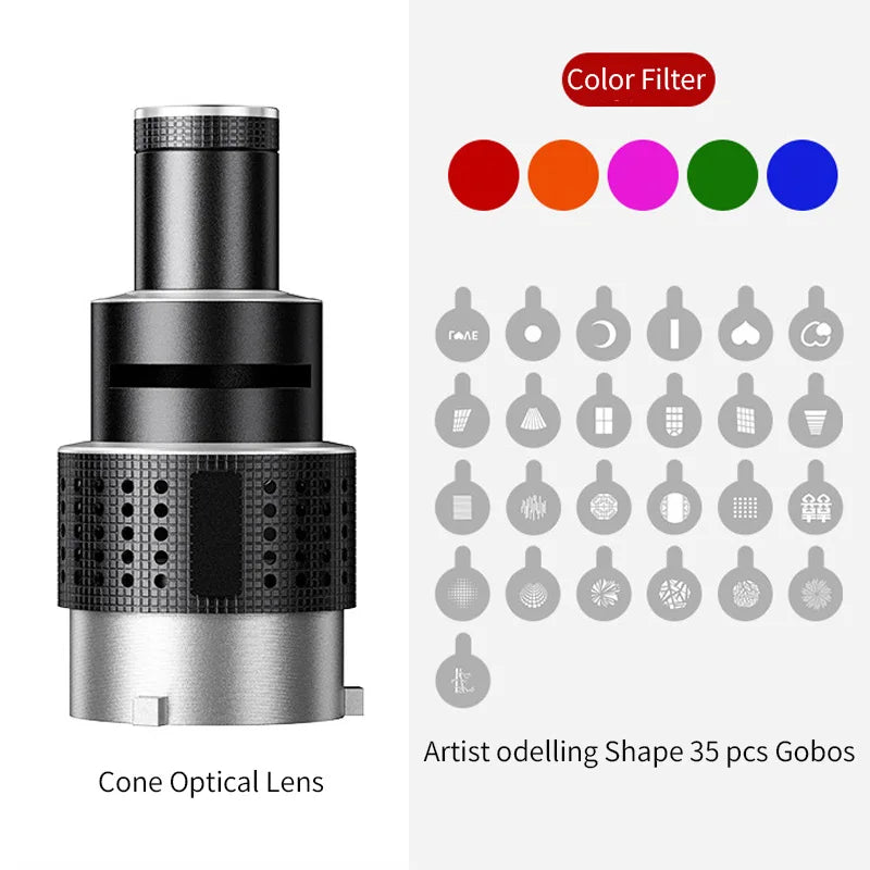 Bowens Mount Flash Snoot - Conical Optical Spotlight Lens with 35 Gobos for Photography, Video & Studio Lighting