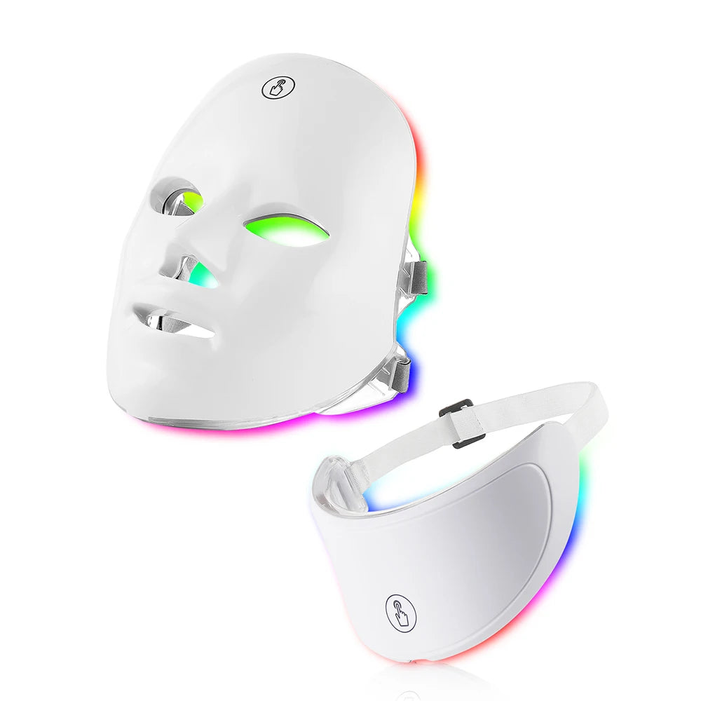 7-Color LED Face & Neck Beauty Mask - Photon Facial Mask with Skin Care Massager for Face and Neck